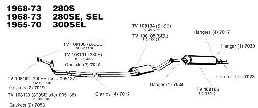 1968-73 280S, 280SE and 280SEL Exhaust System