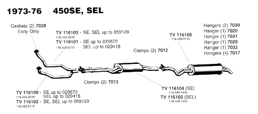 1973-76 450SE and SEL Exhaust System