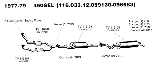 1977-79 450SEL Chassis 116.033.12.059130 to 096583 Exhaust Systems